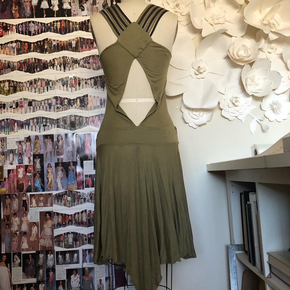 Olive Halter Dress with Keyhole Back